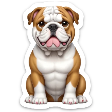 cinematic-[english bulldog]-realistic-full-body-sitting-emoji,-tail-resting-loosely-beside-its-paws,-head-tilted-dramatically,-sleek-[solid white]-fur,-simplified-yet-realistic-focused-features,-highly-detailed,-glowing-with-an-almost-sarcastic-glow sticker