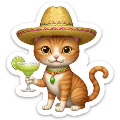 cat with sombrero and margarita sticker