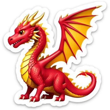 Clash of Clans aesthetic: Cinematic fierce Dragon Emoji, rendered in a 3D vector-style similar to standard emojis with minimal shading and bold, simplified shapes. A compact, isometric dragon with majestic wings and intricately scaled details, softly glowing with a legendary, mythical charm. Simplified yet unmistakably iconic, highly detailed and consistent, glowing with a soft radiant brilliance and high shine. Stylized with a touch of fantastical might and a soft glowing outline, capturing the essence of a mighty dragon with a friendly, playful demeanor! sticker