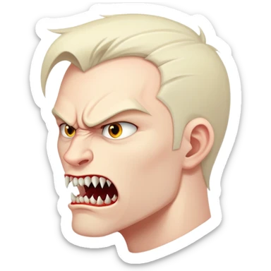 young angry man in profile view with fangs sticker