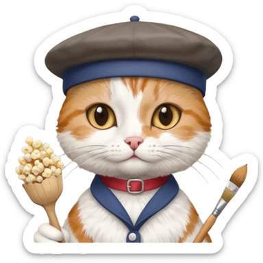 A cat that is an artist similar to the "meow_popcorn" emoji sticker