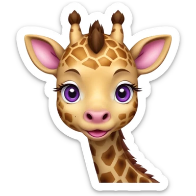 A cute little cheeky giraffe face with purple eyes sticking her tongue out and with her paw pulling down her lower eyelid of her right eye drawn in chibi style  sticker