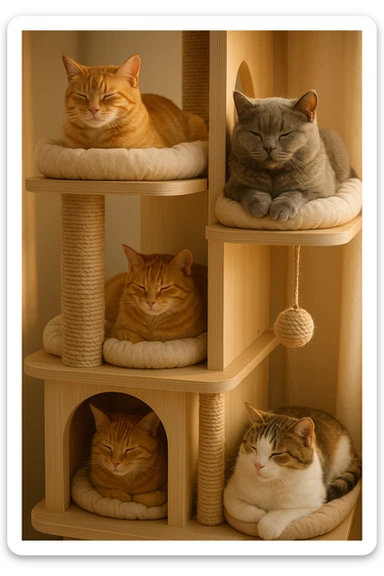 cats relaxing in a vertical playhouse sticker