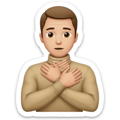 man choking himself emote both hands around neck arms crosse sticker