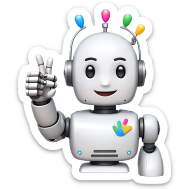 cute 2D cartoon emoji of a robot hand giving a thumbs up, with a small 'AI' badge and colorful confetti, signaling AI assistance in a lighthearted style, in the style of standard Slack emojis sticker