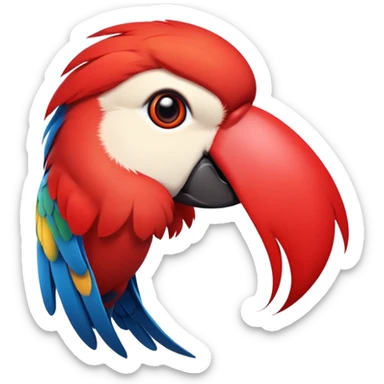 cinematic-cute-macaw-portrait-emoji,-head-tilted-playfully-and-inquisitively,-with-a-dazzling-red-plumage-and-round,-sparkling-eyes-filled-with-charm,-simplified-yet-irresistibly-adorable-features,-highly-detailed sticker