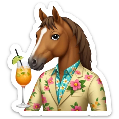  horse with flowered shirt character holding cocktail sticker