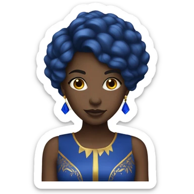 Black Girl with straight royal  blue hair with yellow gold and royal blue dress sticker