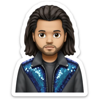 The Weeknd with long dark brown hair, dark gray sequin outfit  sticker