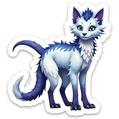 Kawaii dark edgy fantasy ethereal feline-vernid-sergal-fursona animal creature with a tufted tail full body with intricate markings  sticker
