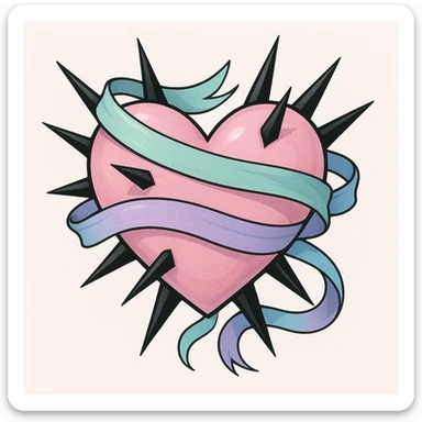 pastel goth heart with pastel ribbons and black spikes sticker