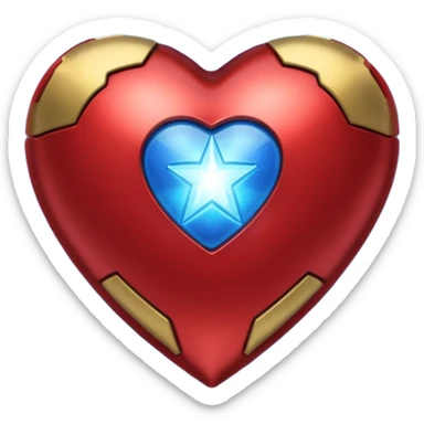 A red Iron Man heart with a glowing blue star in the center sticker
