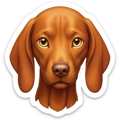 Cinematic Noble Vizsla Portrait Emoji, Poised and regal, with a sleek, athletic build and a short, smooth Fur of rust and gold, deep-set soulful amber eyes, Simplified yet sharp and sophisticated features, highly detailed, glowing with a soft, dignified glow, high shine, intelligent and agile, stylized with an air of determination, focused and attentive, soft glowing outline, capturing the essence of a watchful and confident companion, so majestic it feels as though it could sprint out of the screen with effortless authority! sticker