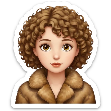 Caucasian girl with short curly hair and hazel eyes in fur-coat  sticker