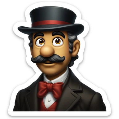 Rich Mario in Uncle Scrooge style, oil paint, mysterious eyes, intricate lips, masterpiece portrait, beautiful, desirable, logical sticker