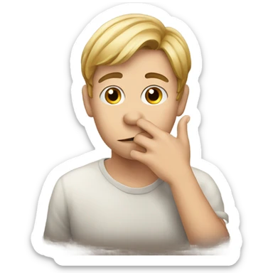 a young man of European appearance covers his mouth with his hand sticker