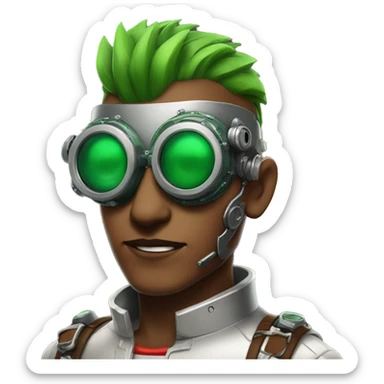 Male cyborg with red Mohawk and green steampunk goggles sticker