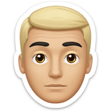 Tan male with blonde/black hair on his forehead with unibrow sticker