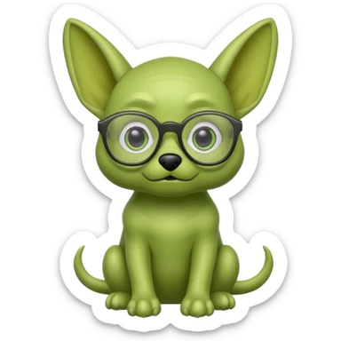 green alien dog with folded ears, wearing glassess sticker