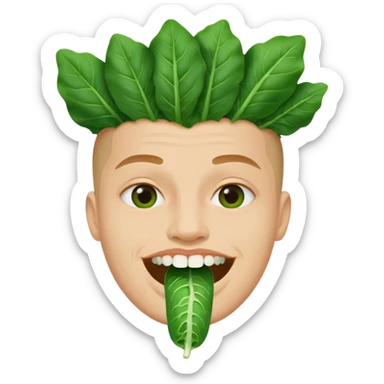 Someone with a piece of green spinach stuck in the middle of their teeth sticker