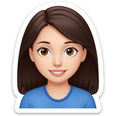 An emoji ios 18 featuring a girl with dark brown long hair, brown big eyes, light pinkish skin, red cheeks,  sticker