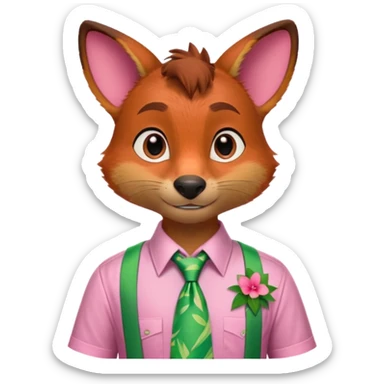 Nick Wilde with a pink Hawaii shirt and green hawaii tie from the Zootopia Disney movie sticker