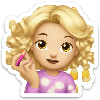 blong girl Putting Nail polish on sticker