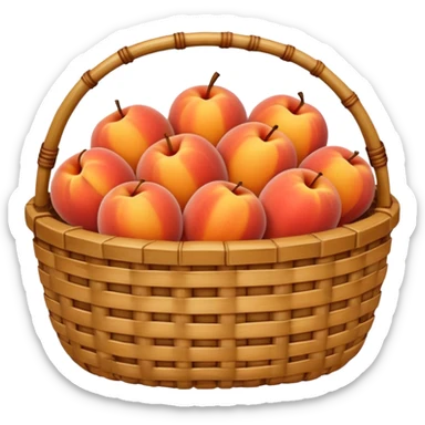 bamboo basket, peaches sticker