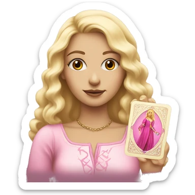 Blonde girl with pink tarot card  sticker