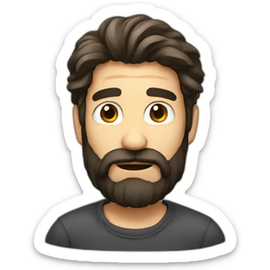 a smelly man with long dark brown hair a beard sticker