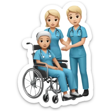 a nurse is taking care of a person in wheelchair sticker