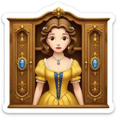 A middle-aged lady character from the fairy tale Beauty and the Beast — she was turned into a wardrobe by magic. She retains the wardrobe's original form, with an anthropomorphic face on the front of the closed cabinet. sticker