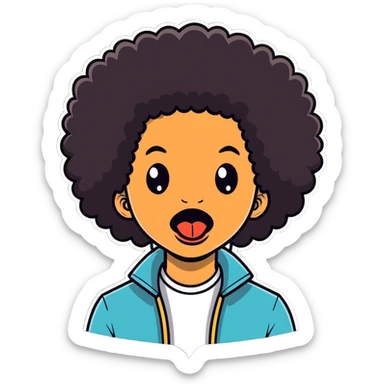 White man with Afro sticking his tongue out sticker