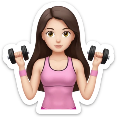 white brunette girl long hair with hazel eyes in light pink workout with hourglass shaped body sticker