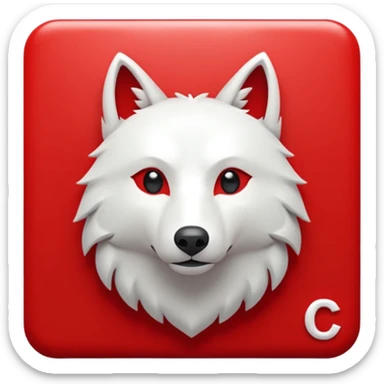 A bold white capital letter C with a small white wolf head icon above it, inside a red rounded square, emoji style, flat design, shiny light reflection, same style as 🅱️ emoji, transparent background. sticker