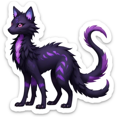 Kawaii dark black purplish blackish edgy fantasy ethereal feline-vernid-sergal-fursona animal creature full body with intricate markings  sticker