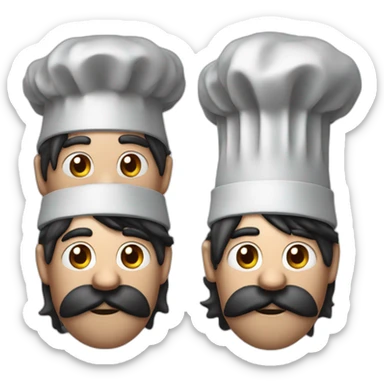 a chef with a worried expression and a long droopy nose with a mustache and black hair with a chef hat with ears and brown eyes sticker