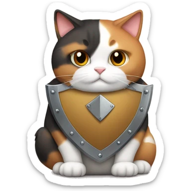 Fat calico cat with a shield  sticker