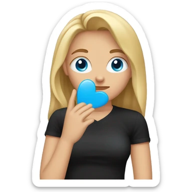 girl with dirty blond hair and blue eyes facepalm with a black shirt that says LOVE sticker