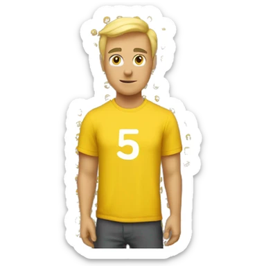 a man with blonde hair and he wear a yellow res t-shirt and the t-shirt has 53 number on its back sticker