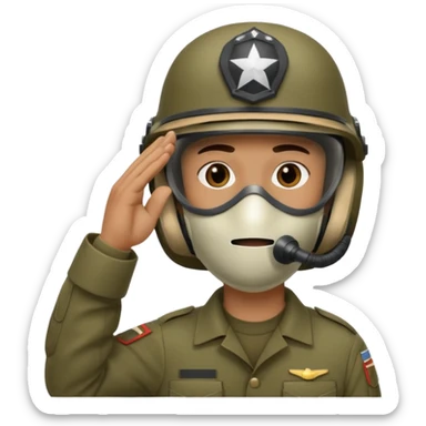 Soldier saluting with helmet + mouth mask sticker