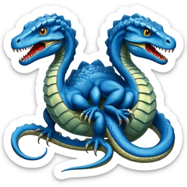 blue hydra, strong reptilian body, like a dinosaure, not like a snake,  with 3 heads rising from its neck sticker