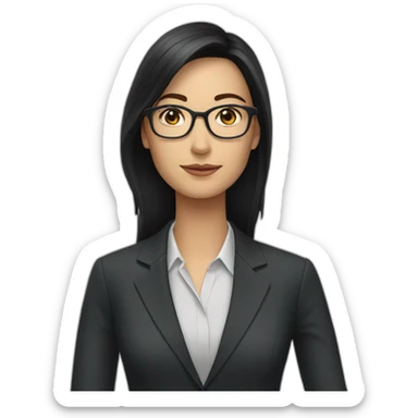 white woman with glasses and long dark hair wearing a suit sticker