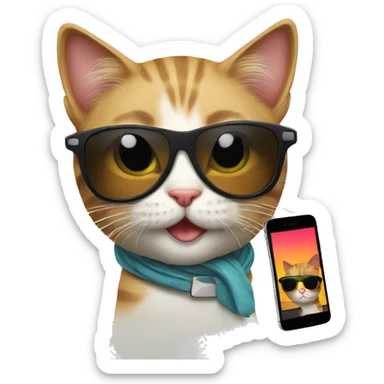 a cute cat whit sunglasses and a ipone sticker