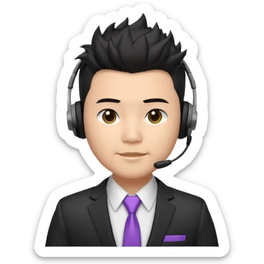 asian man headset suit face only spikey hair in front dark hair gay shirt chubbier face sticker