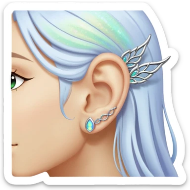 Elvish fae shiny sparkly iridescent translucent diaphanous ear climber ear cuff sticker