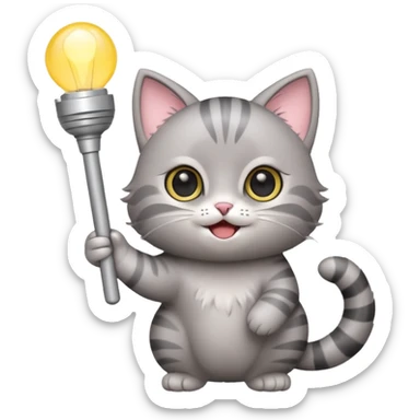 chibi cute gray cat waving holding a light stick sticker