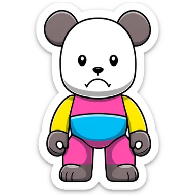 Bearbrick figure with classic KAWS crossed-out X eyes, colorful bear-shaped collectible toy with articulated limbs sticker