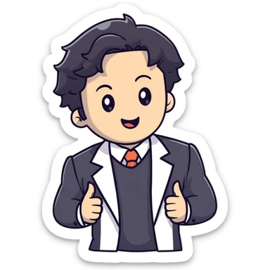 Polished headshot of a management educator with black wavy hair, stubble, strong features, white skin, smart casual attire with blazer, dynamic speaking expression, professional appearance for speaker profile sticker