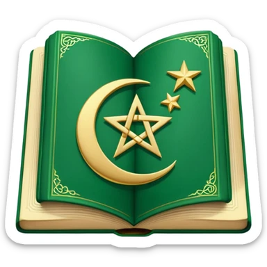 Closed Quran with the Islamic Symbol on it (moon and star) green from left to right sticker